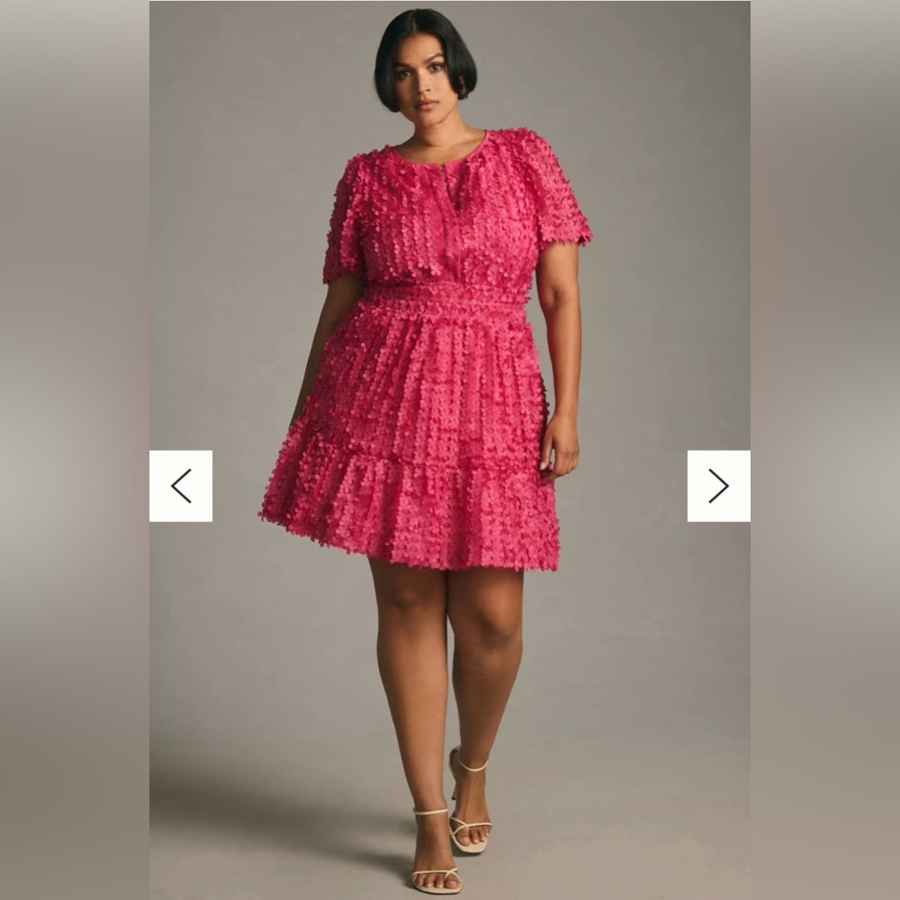 Anthropologie Hot Pink Textured Tiered Mini Dress